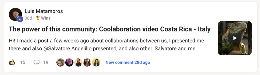 Member win posted inside the community