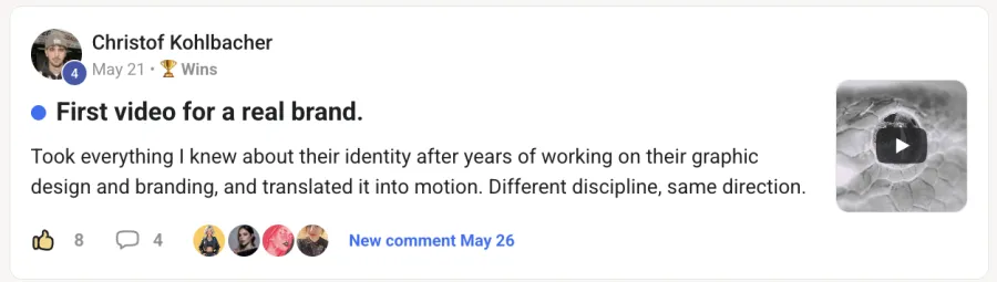 Member win posted inside the community