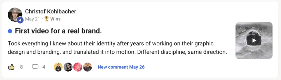 Member win posted inside the community