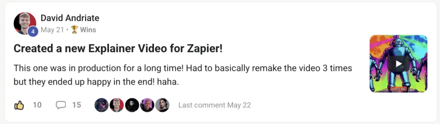 Member win posted inside the community