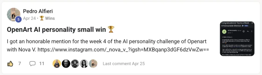 Member win posted inside the community