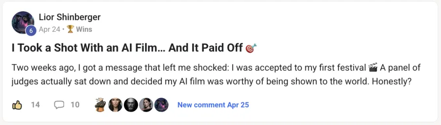 Member win posted inside the community