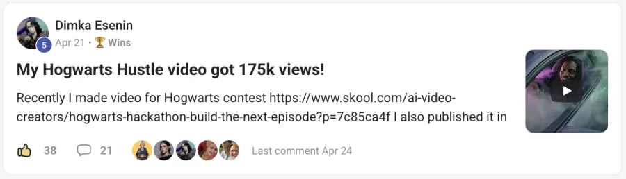 Member win posted inside the community