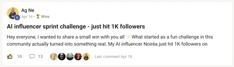 Member win posted inside the community