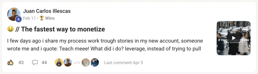 Member win posted inside the community