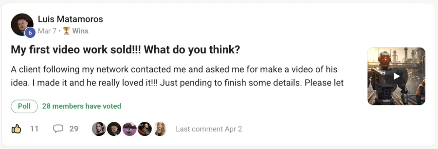 Member win posted inside the community