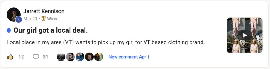 Member win posted inside the community