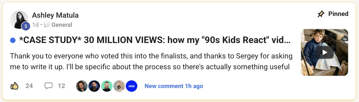 Member win posted inside the community